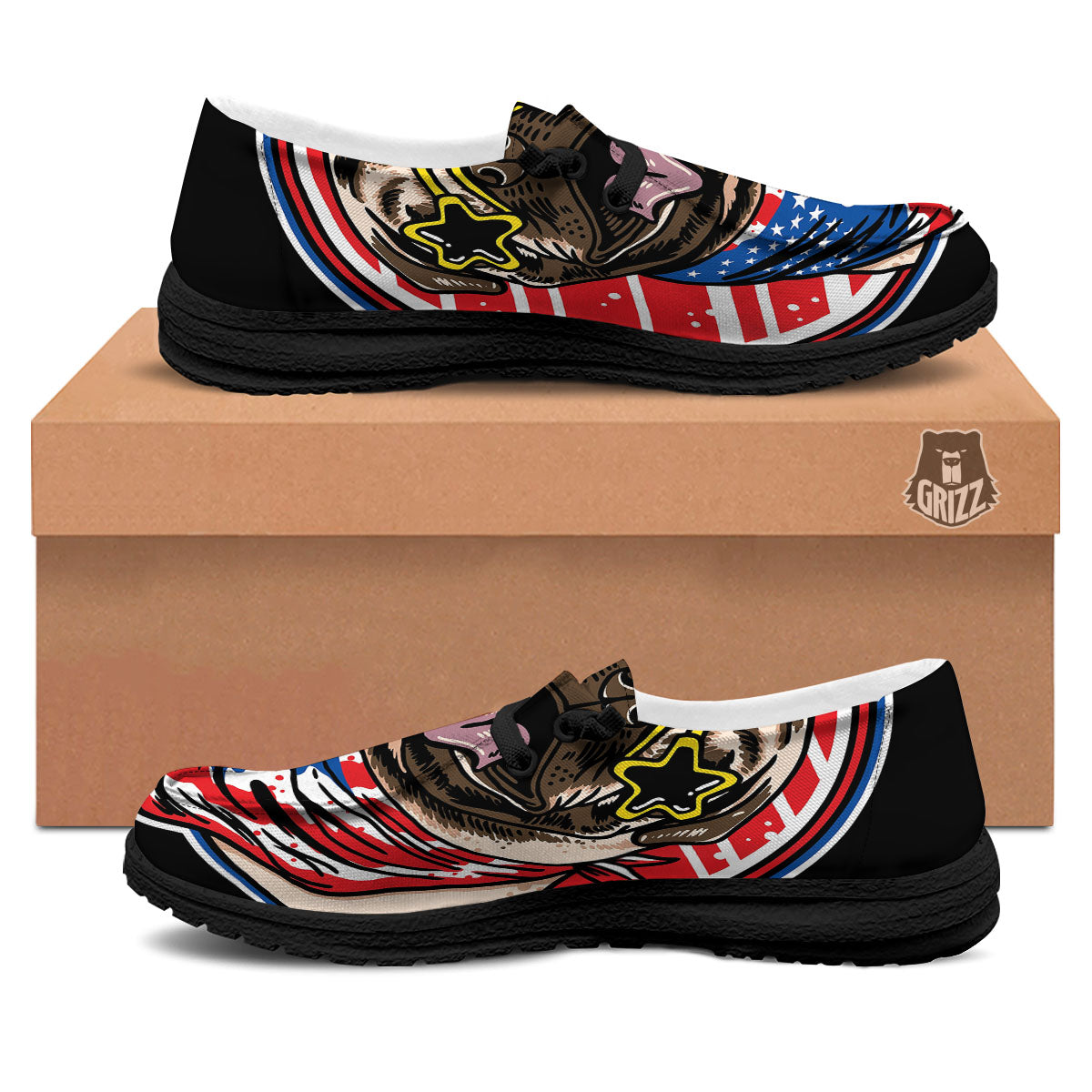 Pug Hipster Print Black Loafers-grizzshop