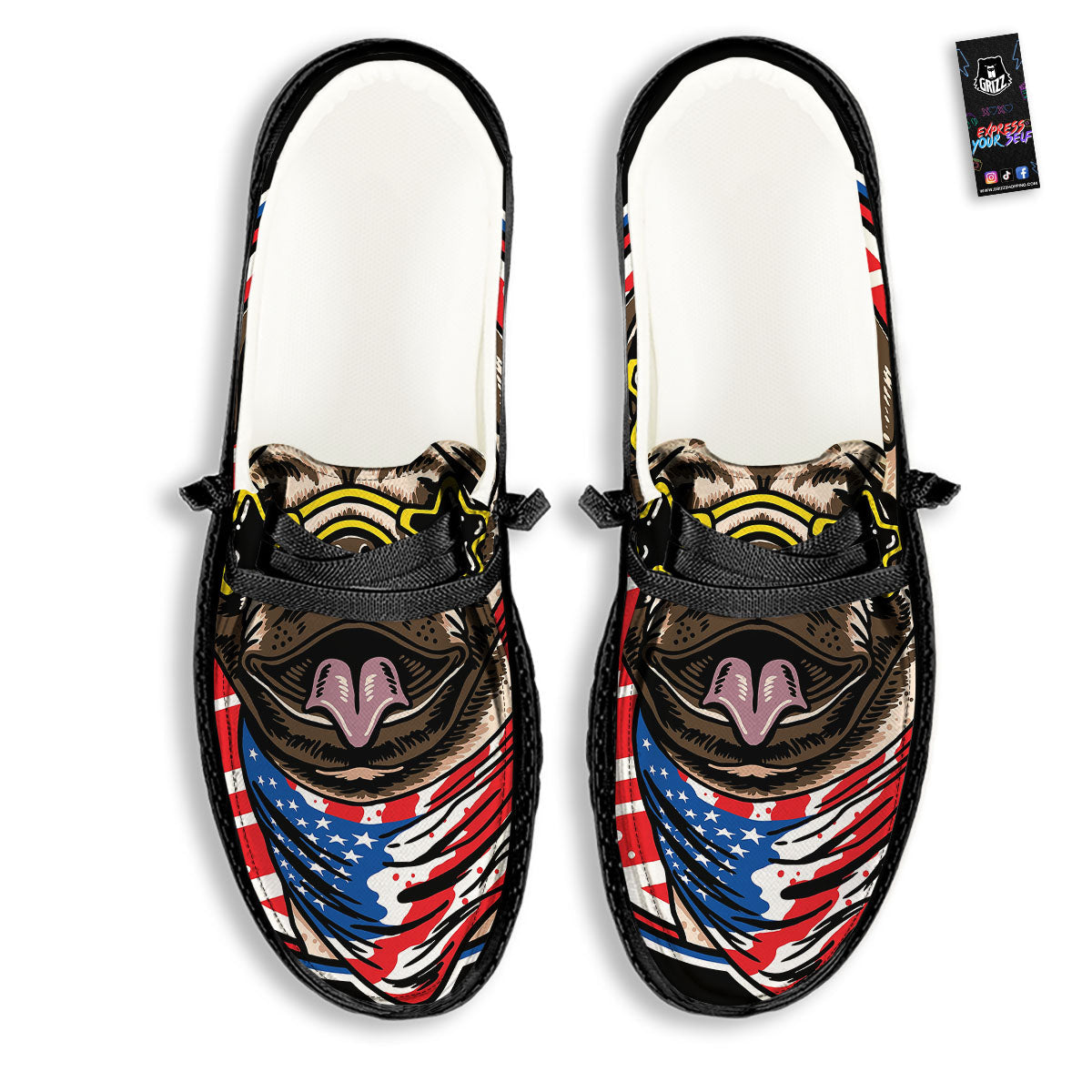Pug Hipster Print Black Loafers-grizzshop