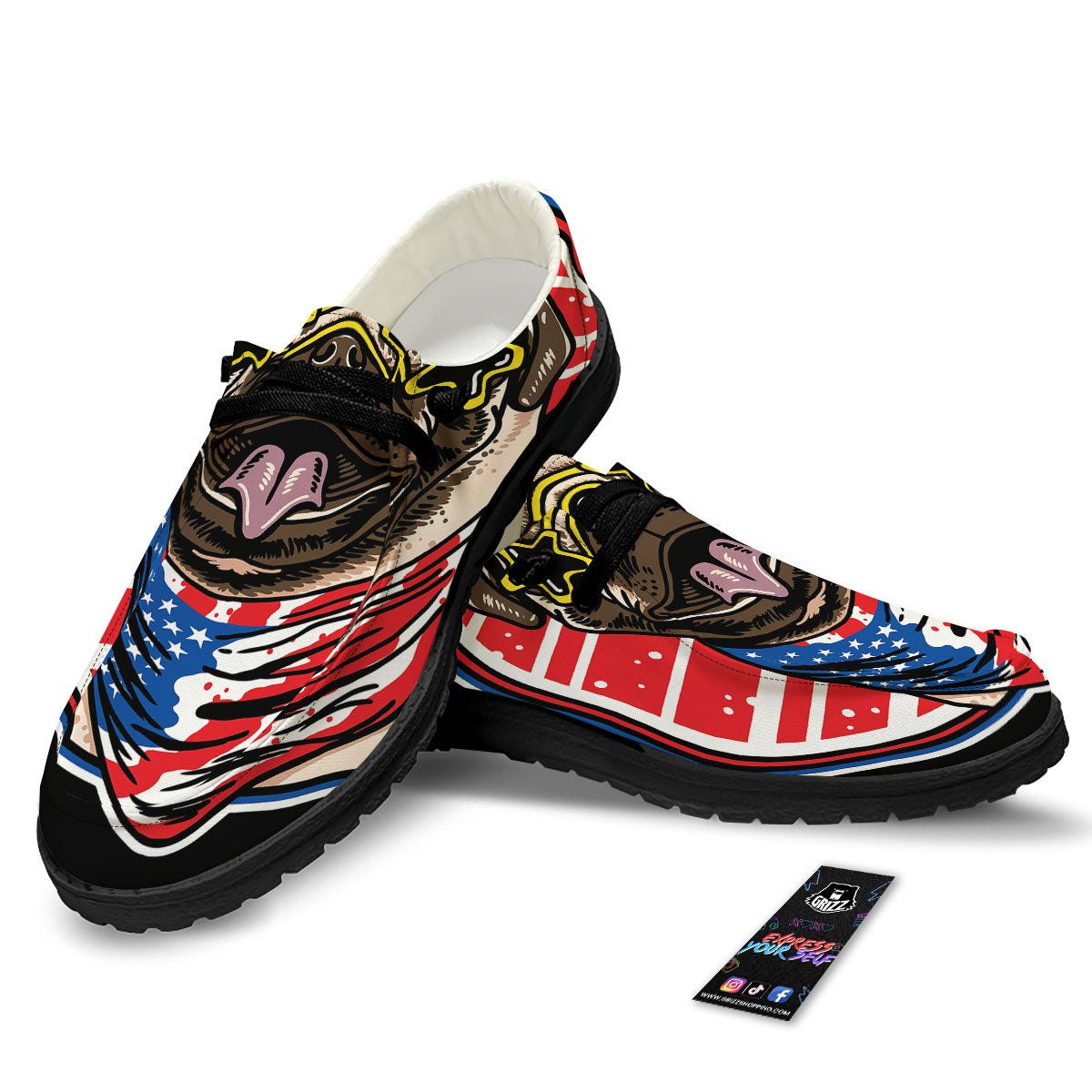 Pug Hipster Print Black Loafers-grizzshop