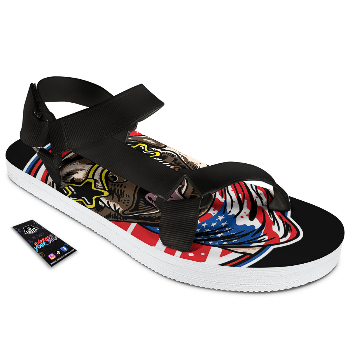 Pug Hipster Print Black Open Toe Sandals-grizzshop