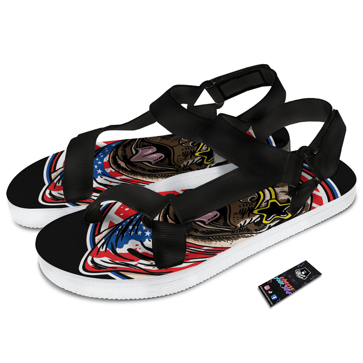 Pug Hipster Print Black Open Toe Sandals-grizzshop