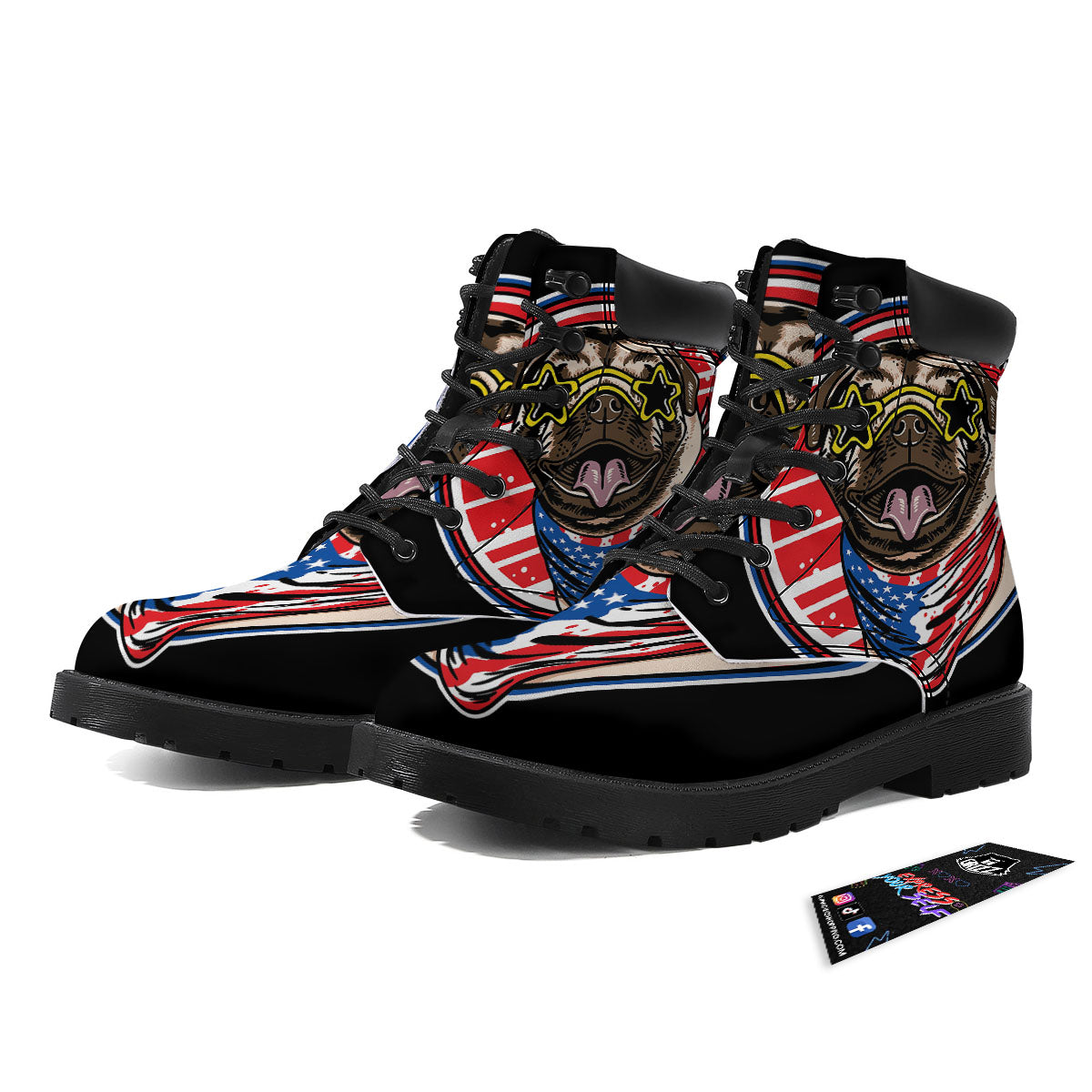 Pug Hipster Print Boots-grizzshop