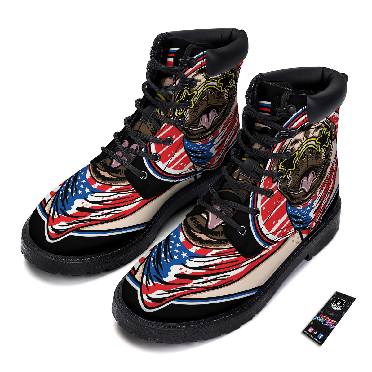 Pug Hipster Print Boots-grizzshop