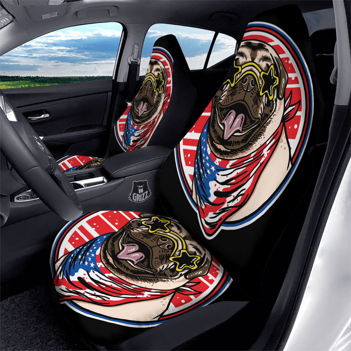 Pug Hipster Print Car Seat Covers-grizzshop