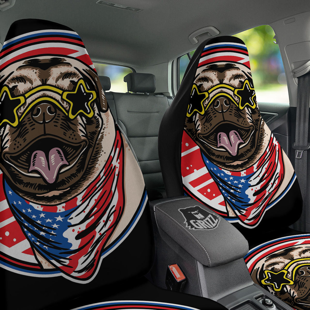 Pug Hipster Print Car Seat Covers-grizzshop