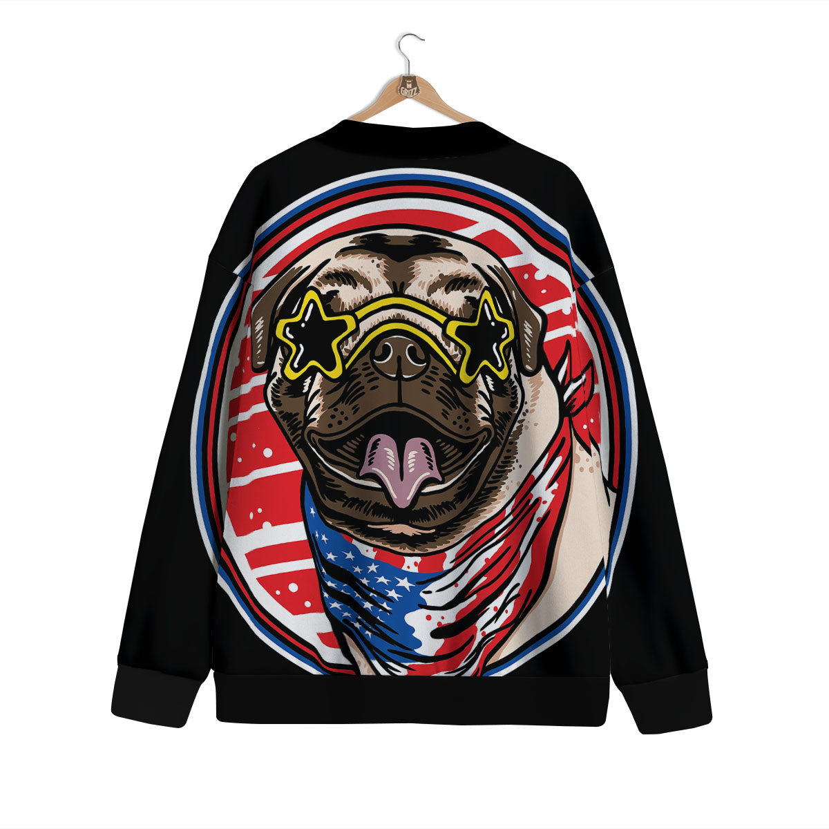 Pug Hipster Print Cardigan-grizzshop