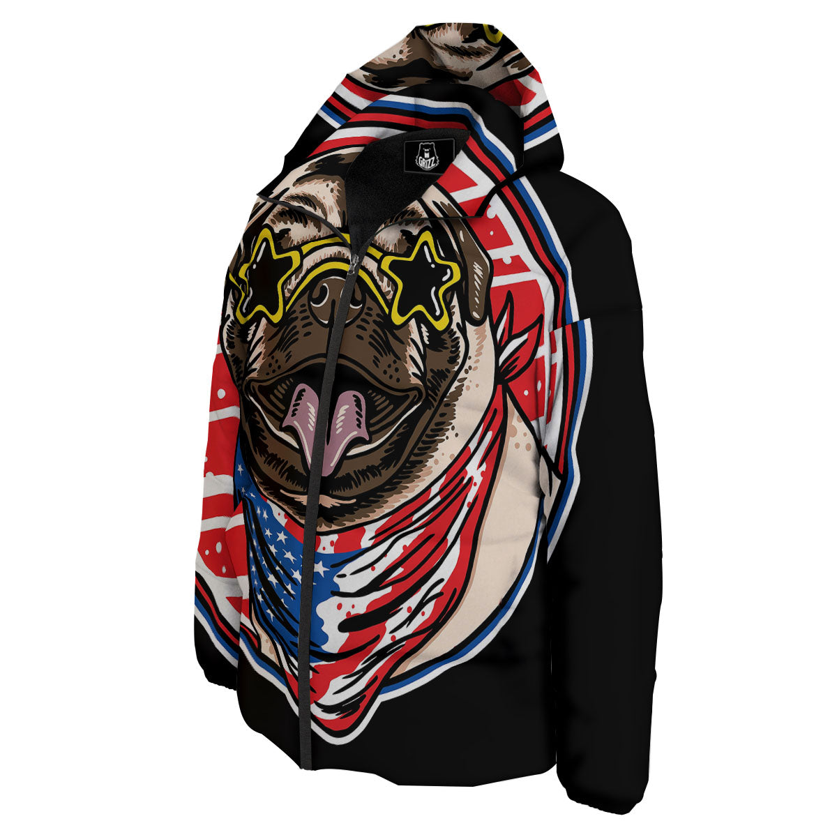 Pug Hipster Print Down Jacket-grizzshop
