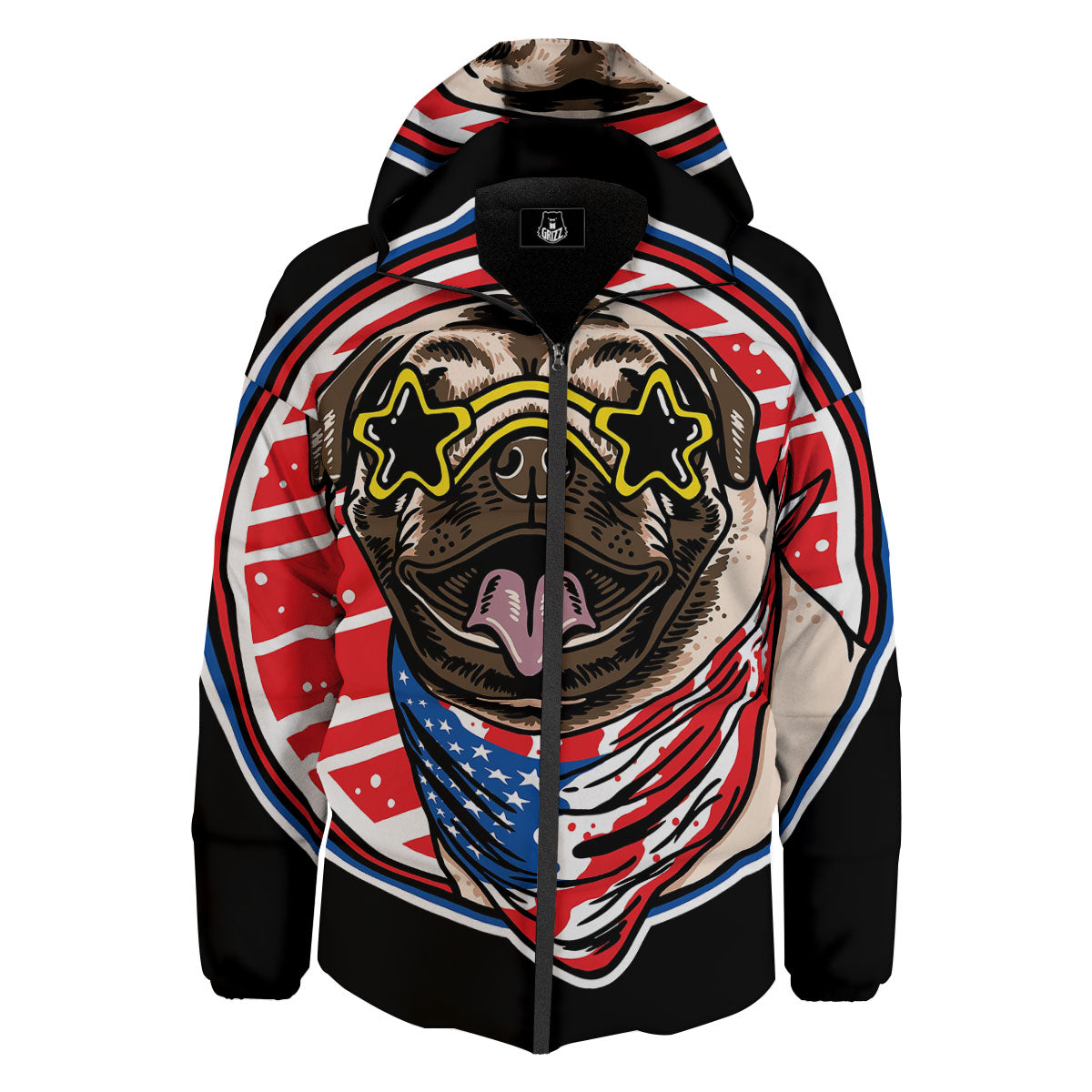 Pug Hipster Print Down Jacket-grizzshop