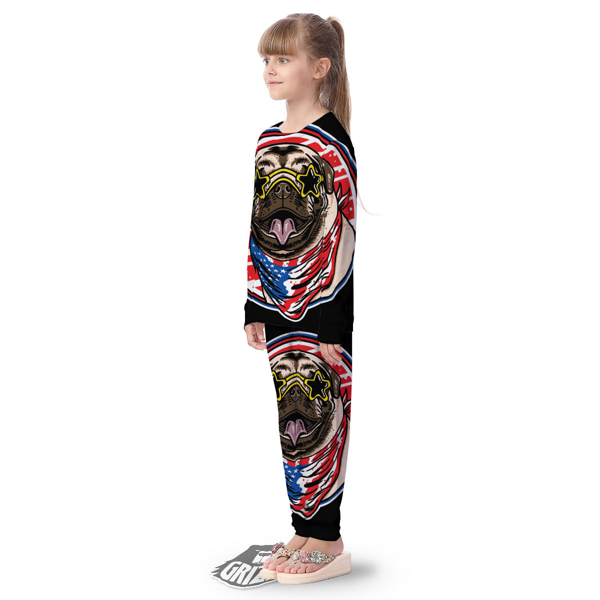Pug Hipster Print Kid's Pajamas-grizzshop