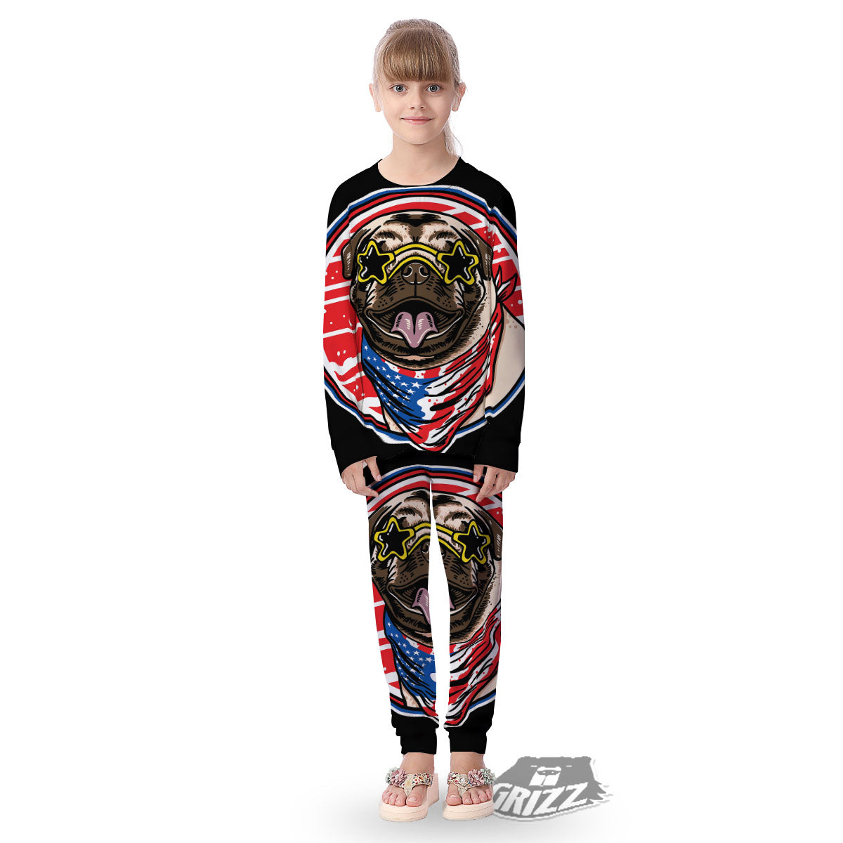 Pug Hipster Print Kid's Pajamas-grizzshop