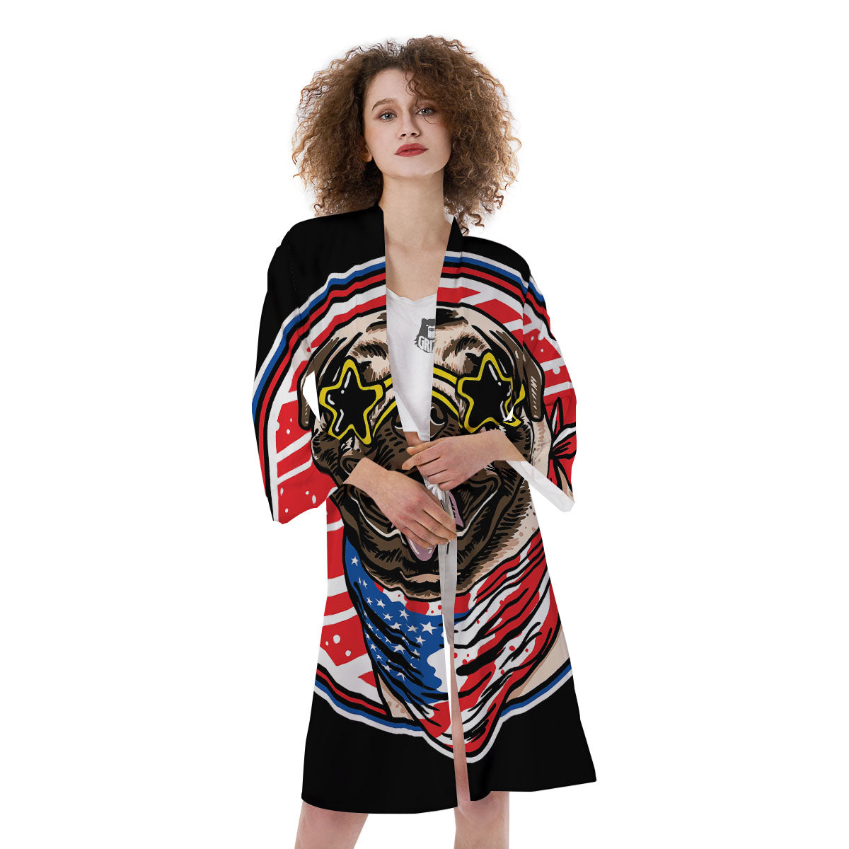 Pug Hipster Print Kimono-grizzshop