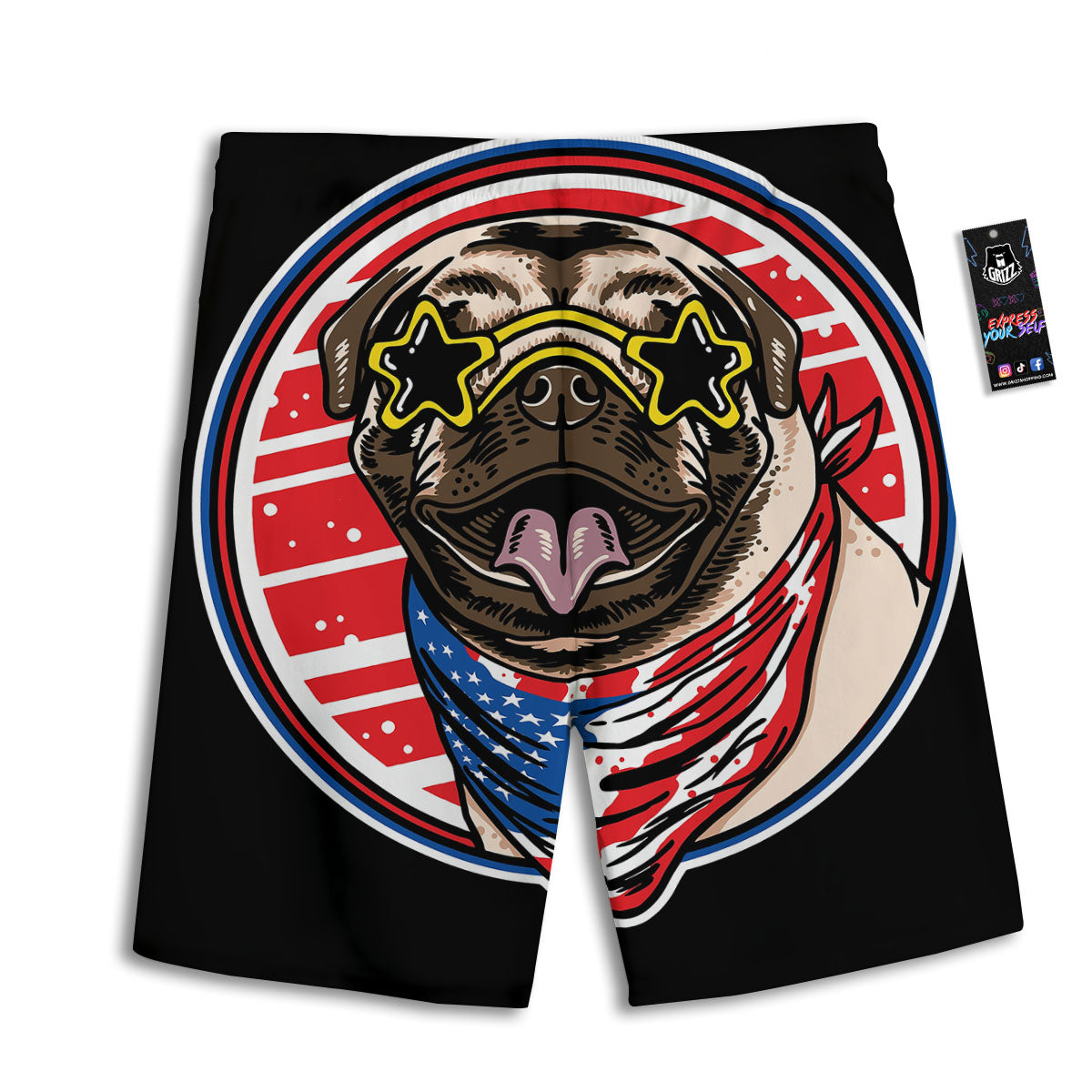 Pug Hipster Print Men's Athletic Shorts