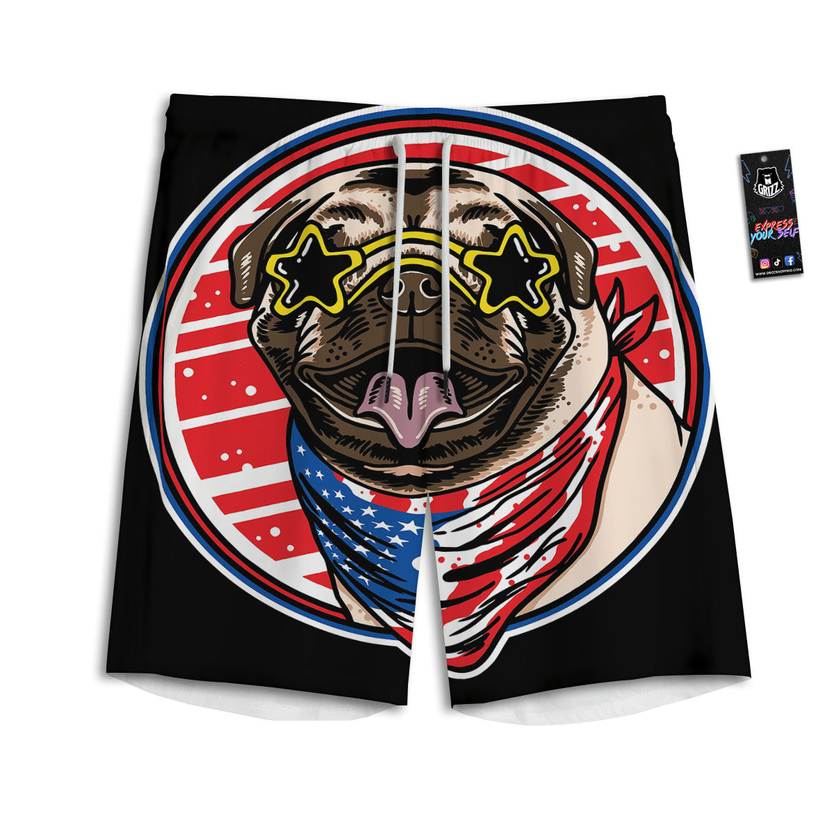Pug Hipster Print Men's Athletic Shorts