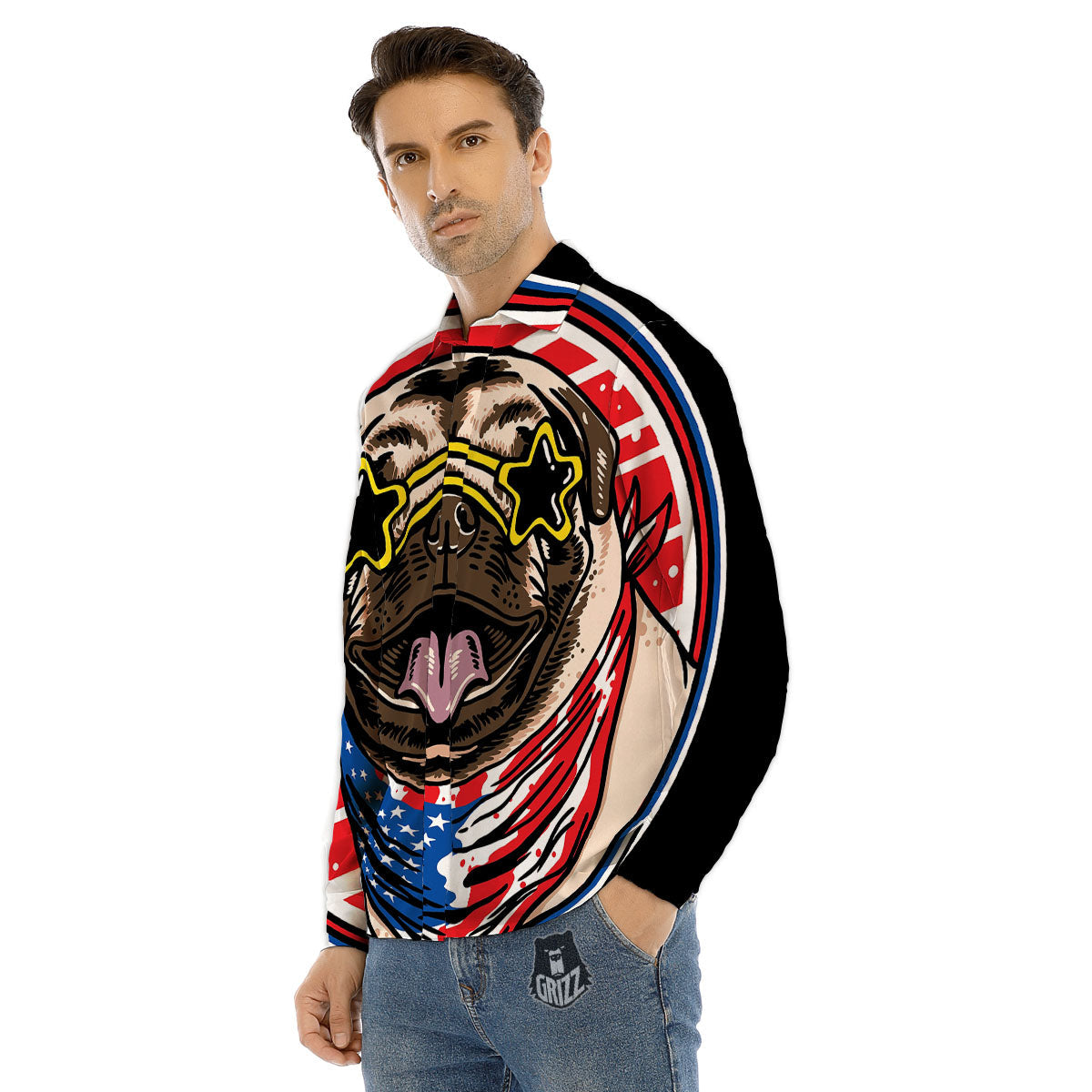 Pug Hipster Print Men's Dress Shirts-grizzshop