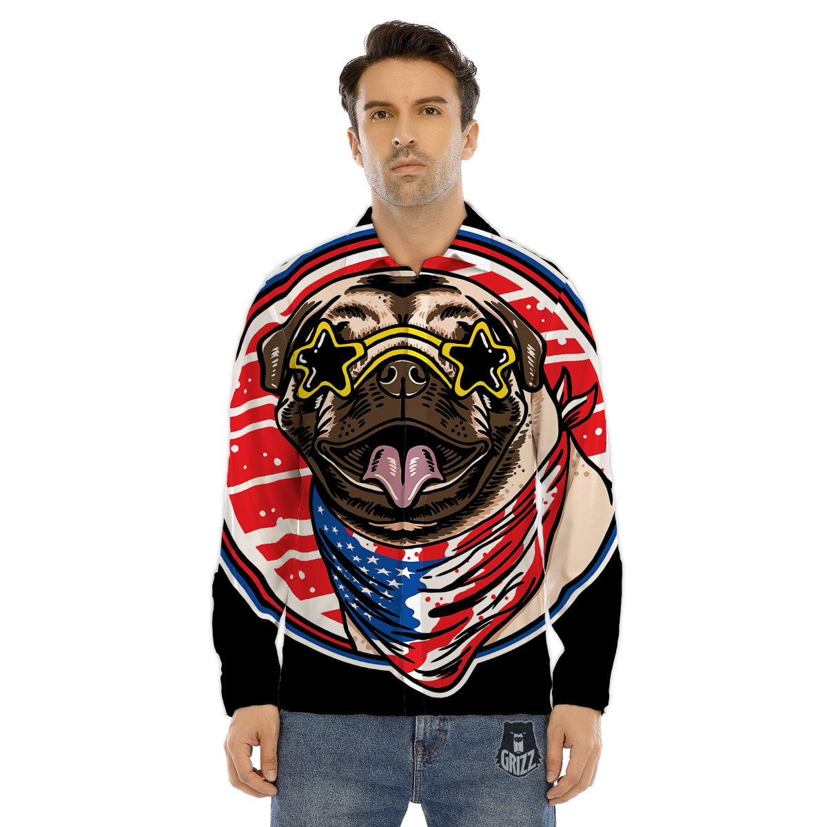 Pug Hipster Print Men's Dress Shirts-grizzshop
