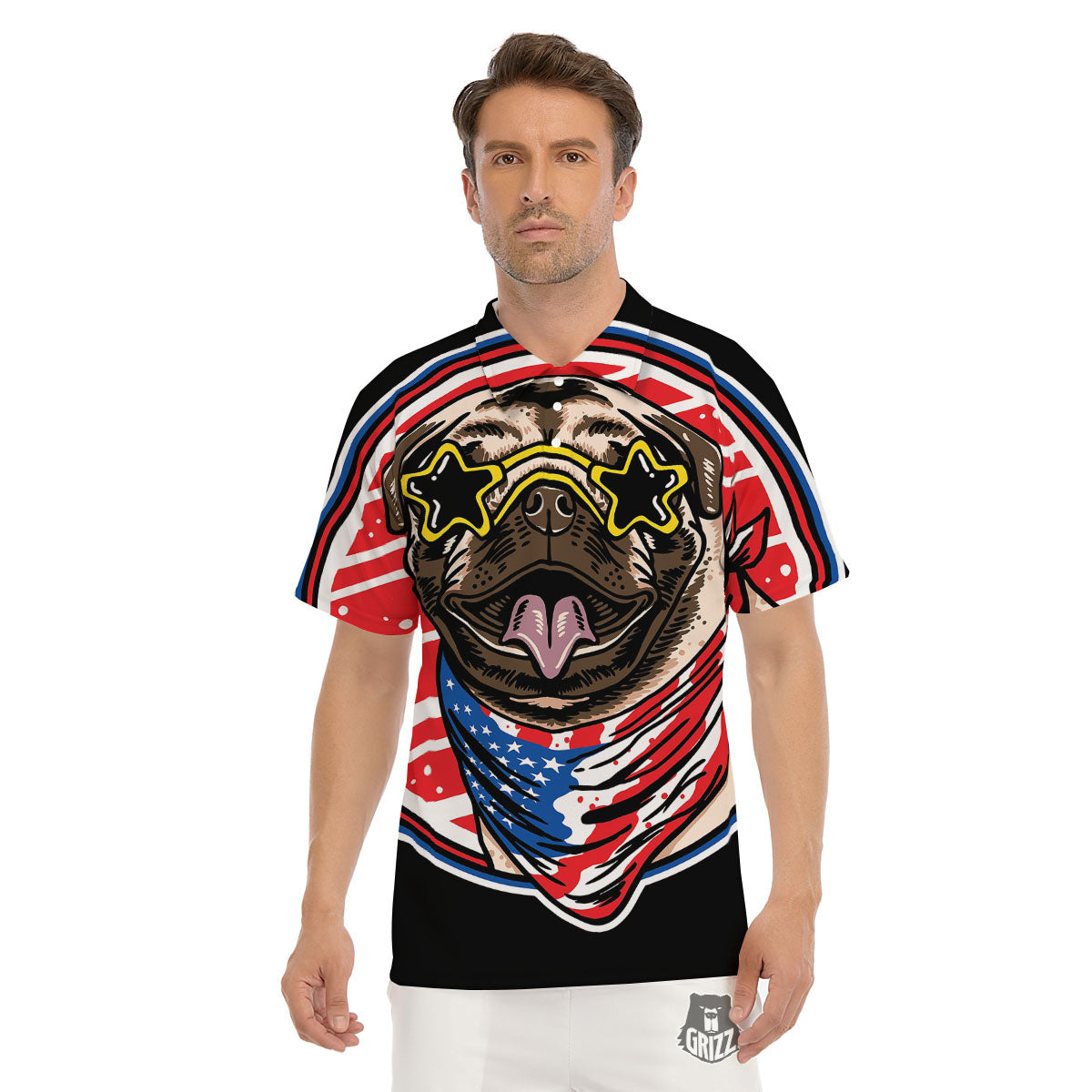 Pug Hipster Print Men's Golf Shirts-grizzshop
