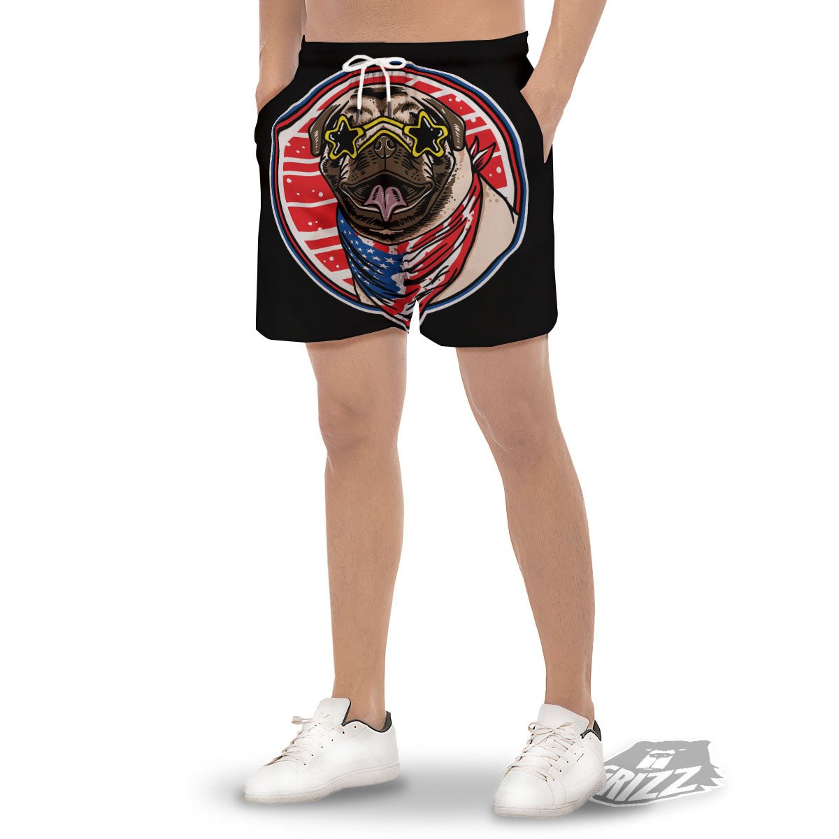 Pug Hipster Print Men's Gym Shorts-grizzshop