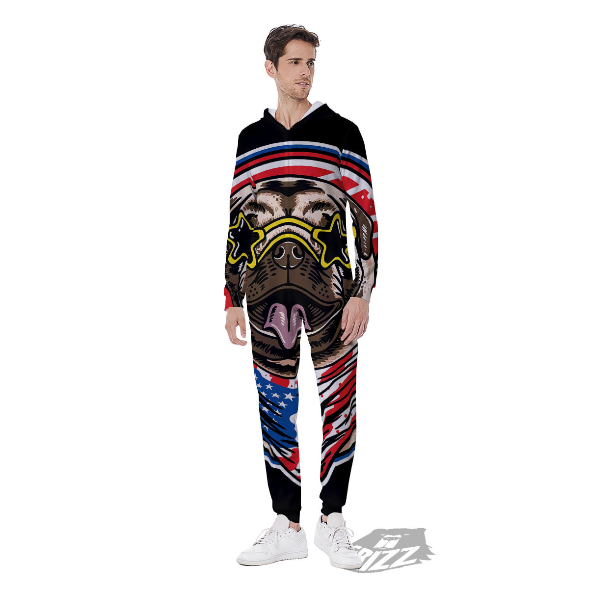 Pug Hipster Print Men's Jumpsuit-grizzshop