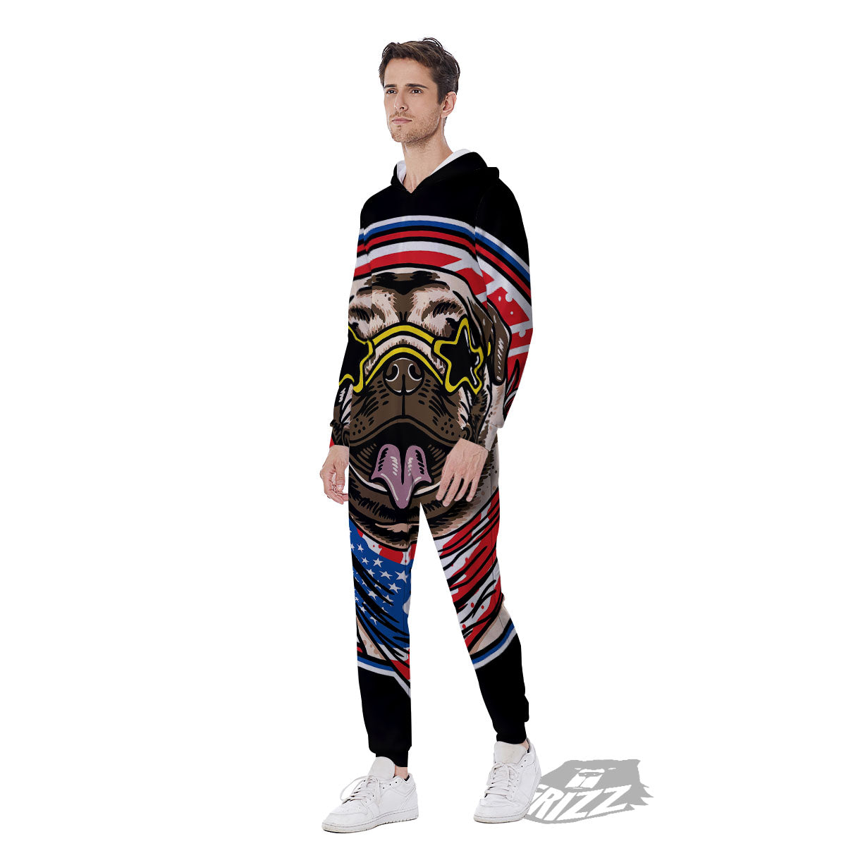 Pug Hipster Print Men's Jumpsuit-grizzshop