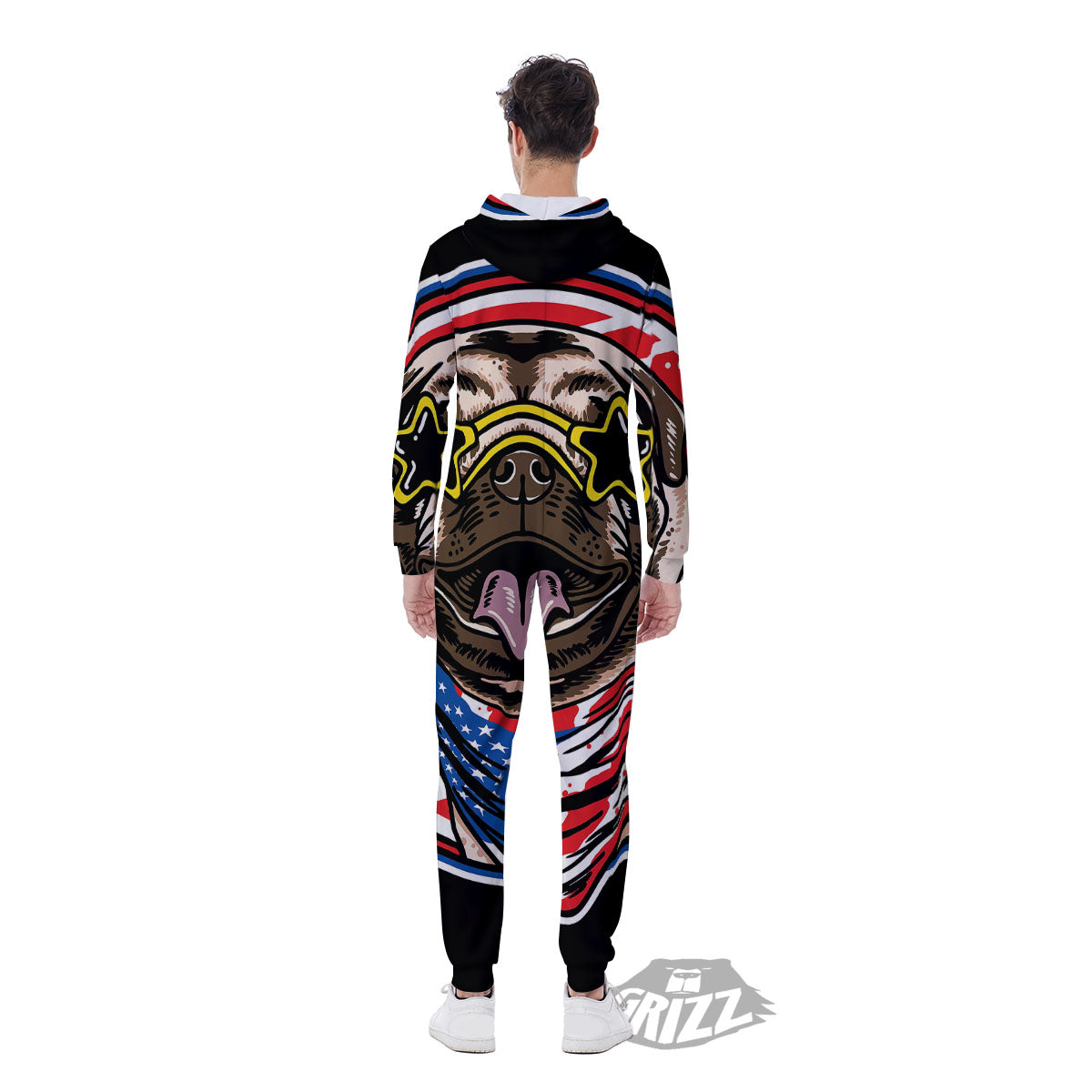 Pug Hipster Print Men's Jumpsuit-grizzshop