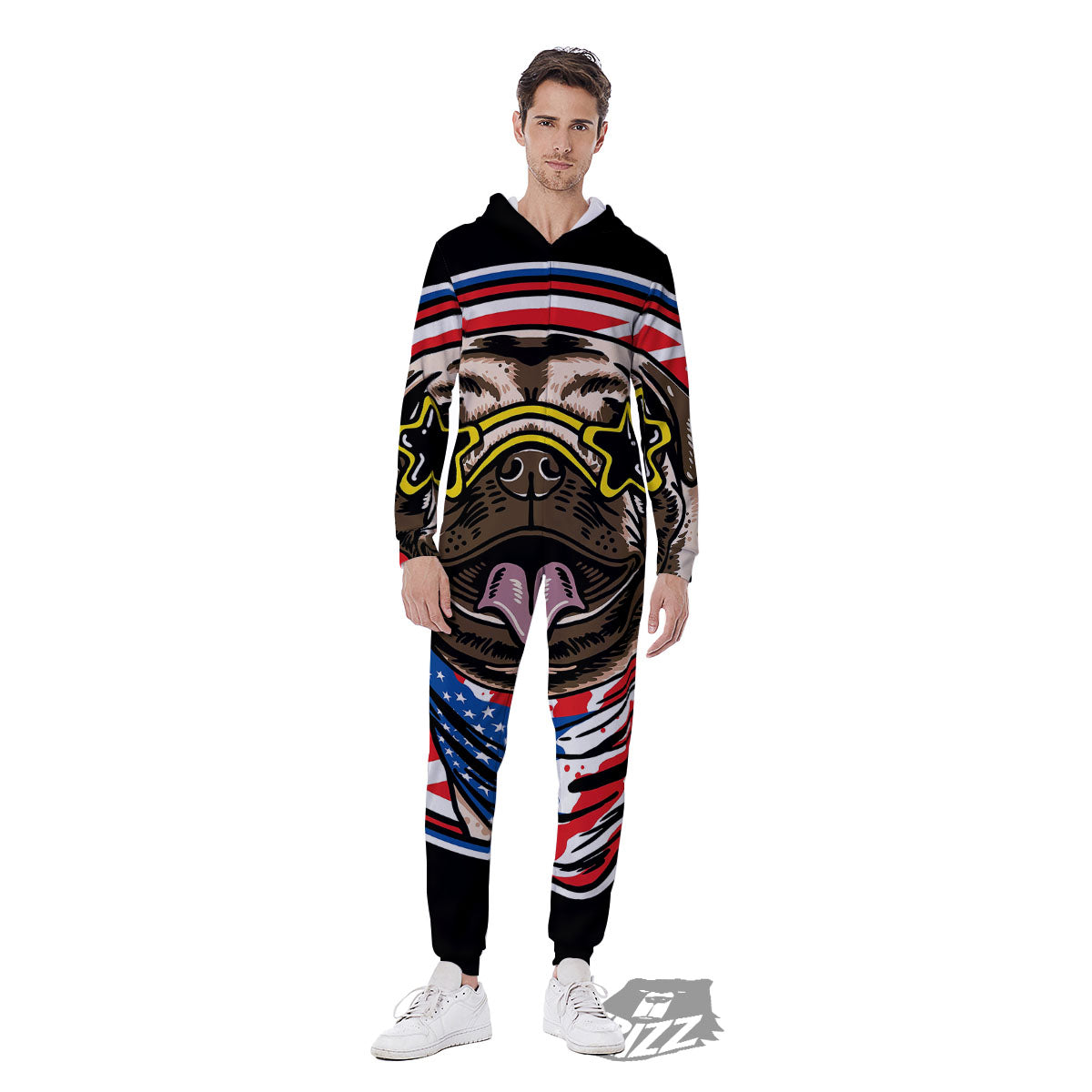 Pug Hipster Print Men's Jumpsuit-grizzshop
