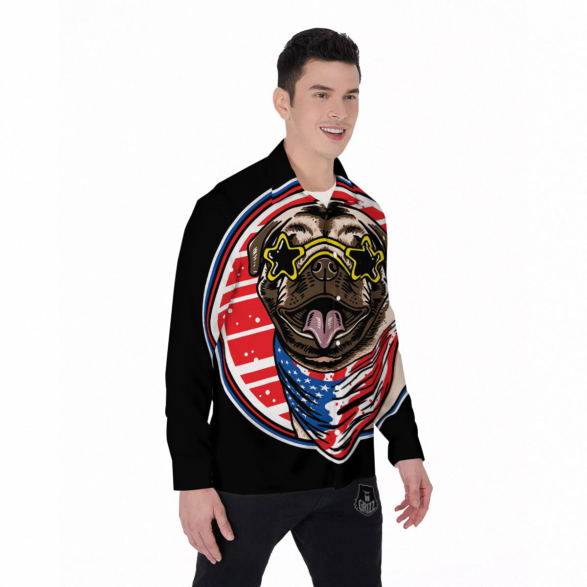 Pug Hipster Print Men's Long Sleeve Shirts-grizzshop