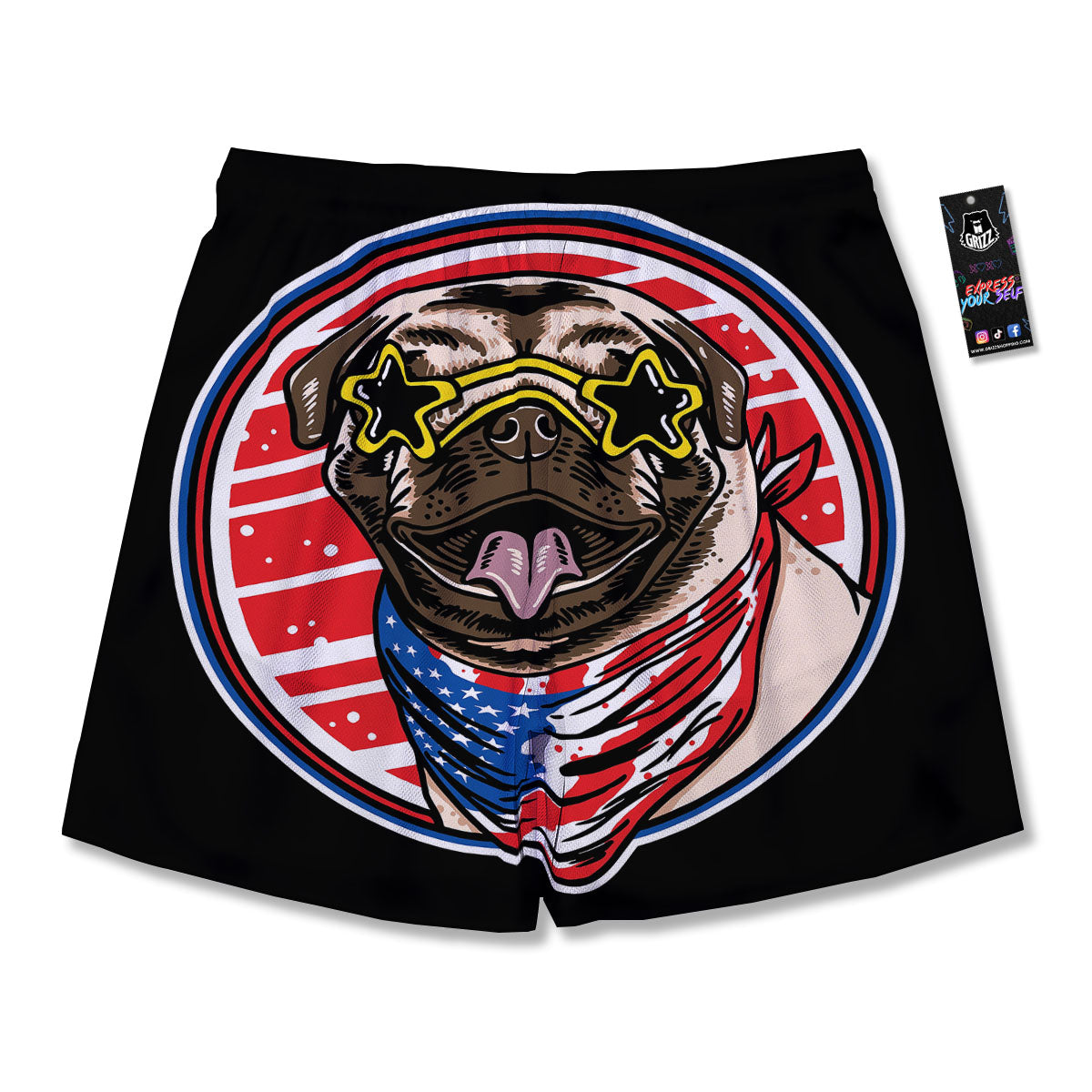 Pug Hipster Print Men's Running Shorts-grizzshop