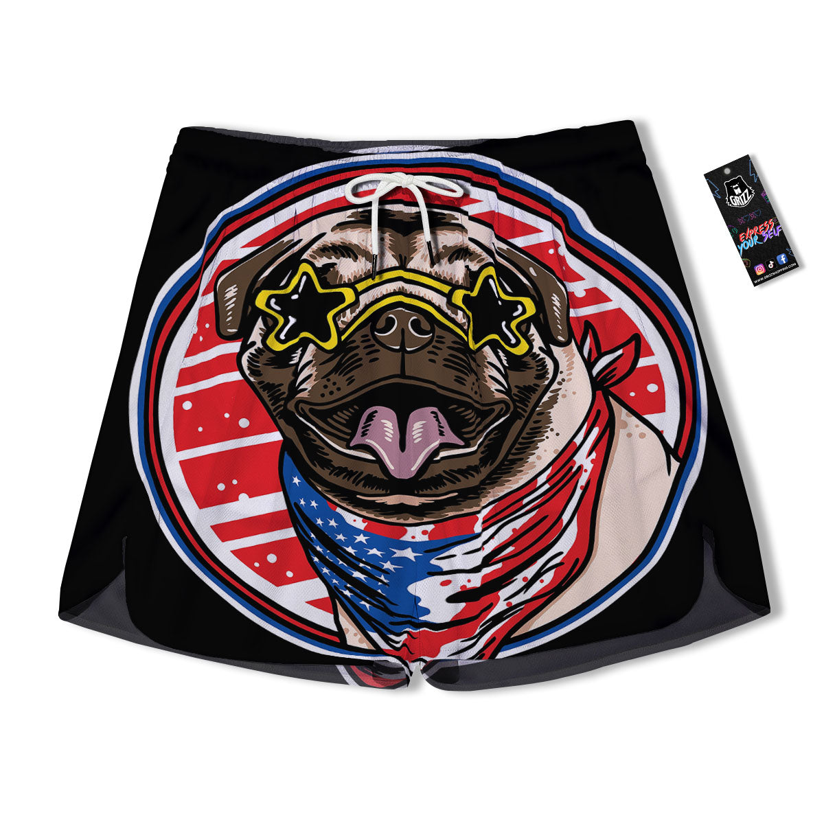 Pug Hipster Print Men's Running Shorts-grizzshop