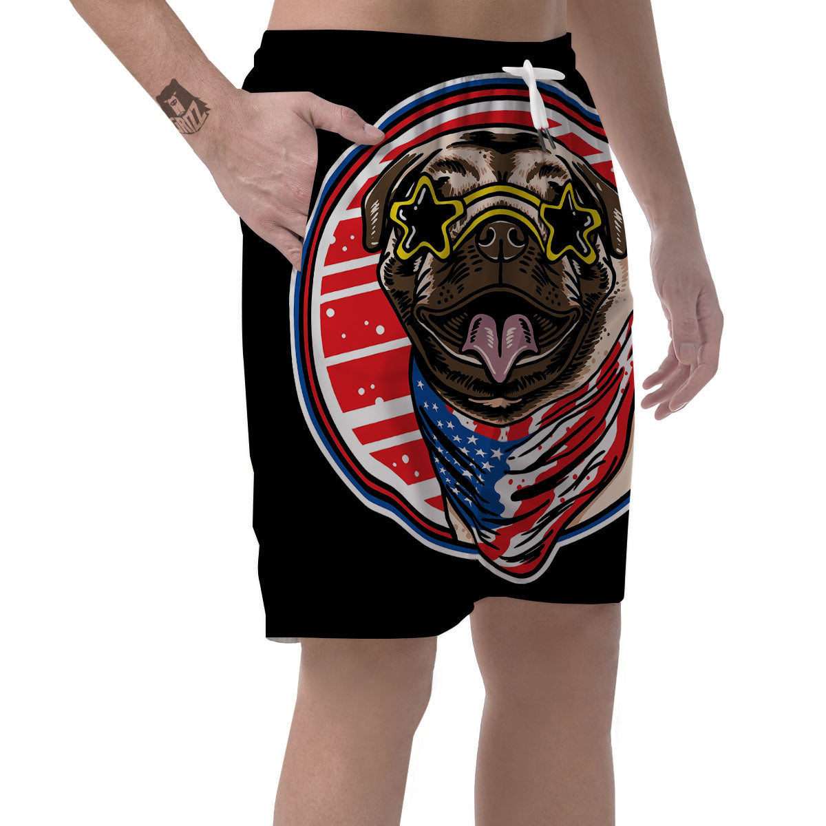 Pug Hipster Print Men's Shorts-grizzshop