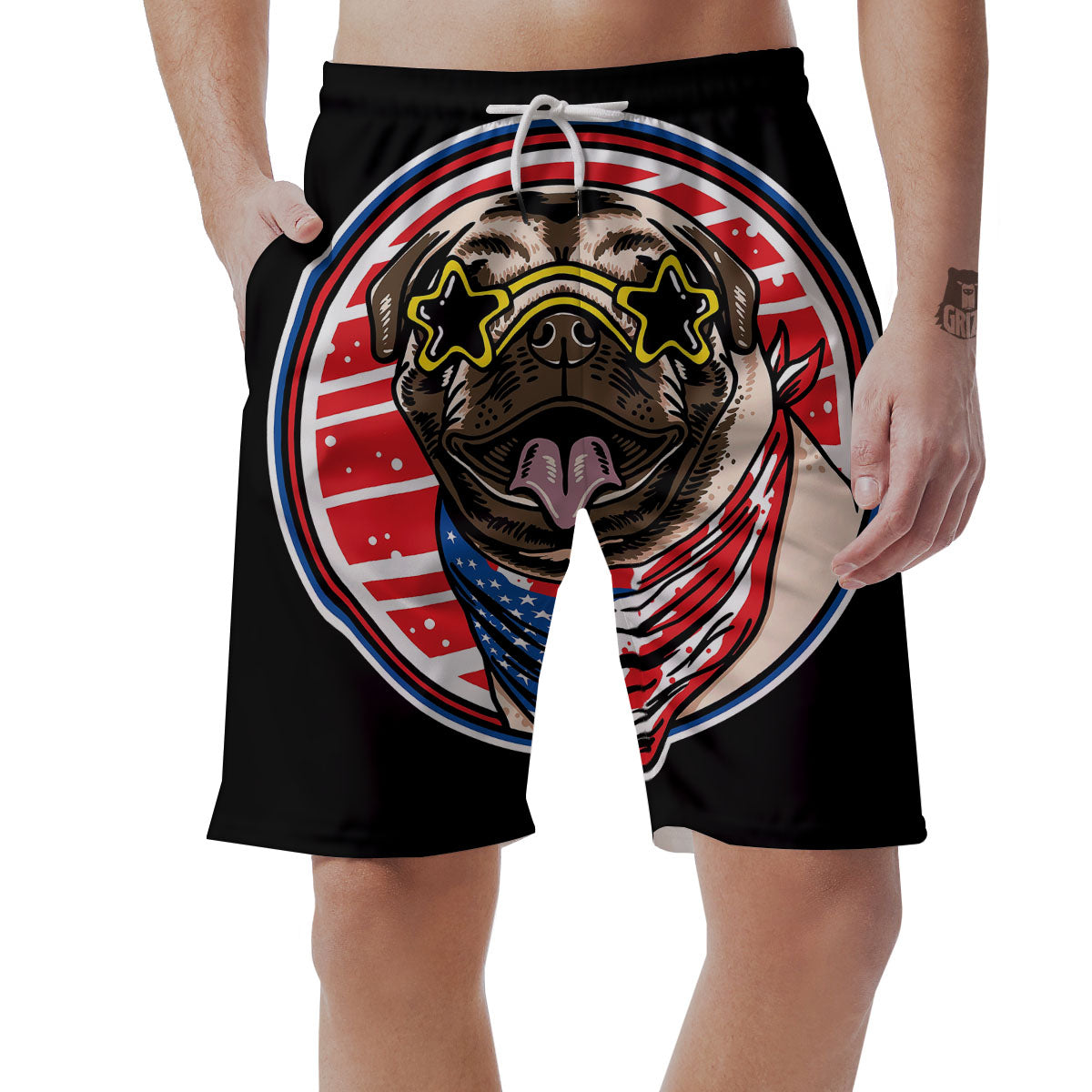 Pug Hipster Print Men's Shorts-grizzshop
