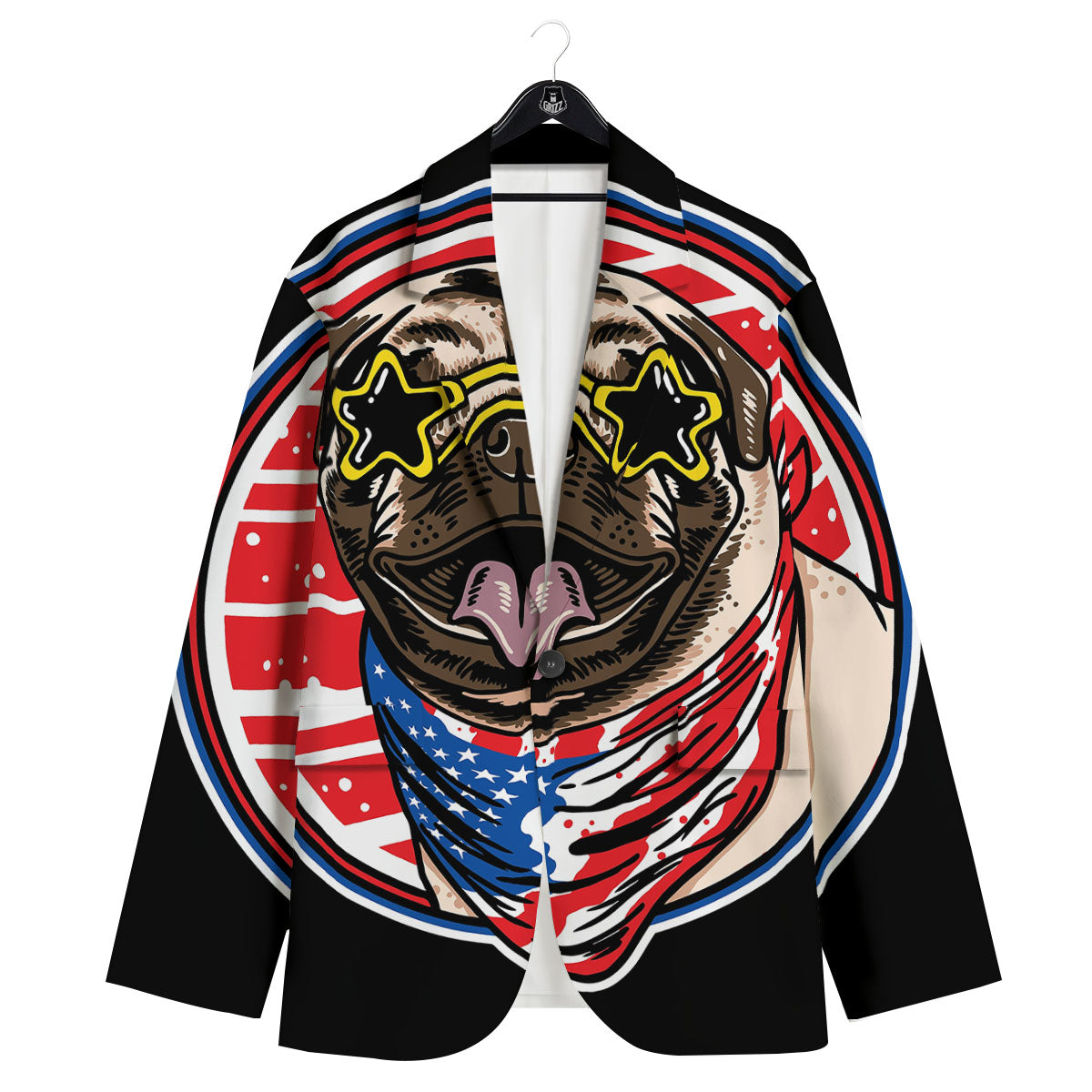 Pug Hipster Print Men's Sport Coat-grizzshop