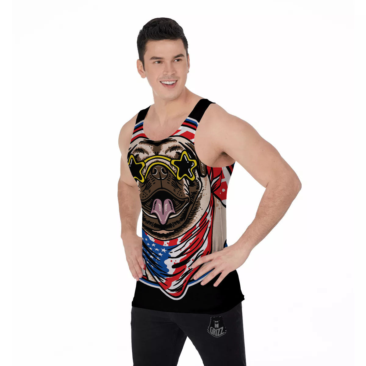 Pug Hipster Print Men's Tank Top-grizzshop