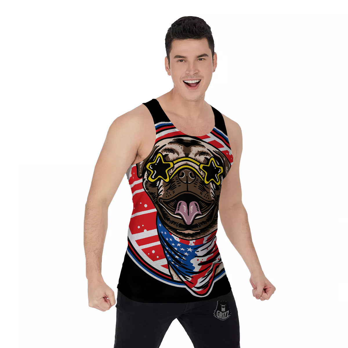 Pug Hipster Print Men's Tank Top-grizzshop