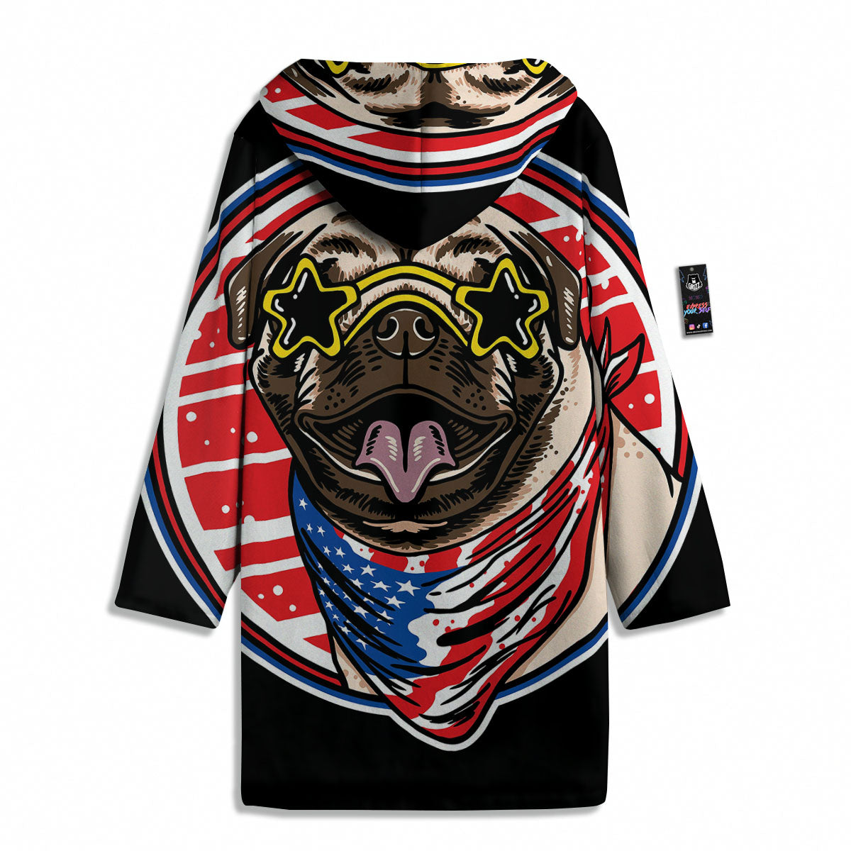 Pug Hipster Print Men's Windbreaker Jacket-grizzshop
