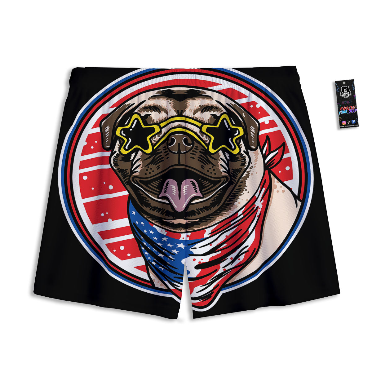 Pug Hipster Print Mesh Shorts