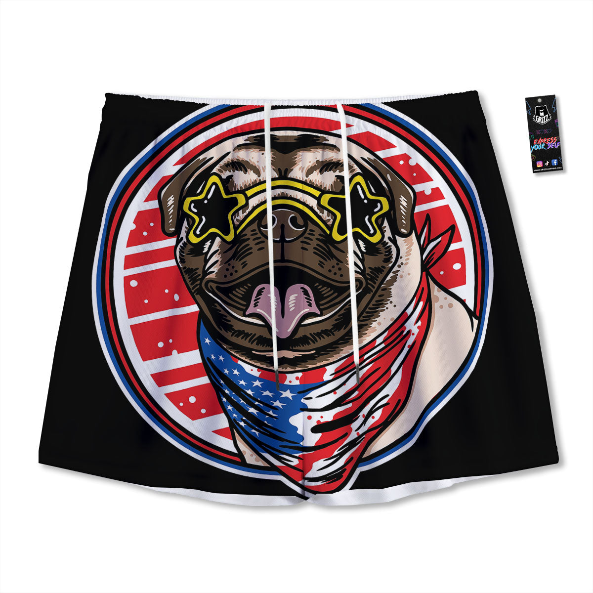 Pug Hipster Print Mesh Shorts