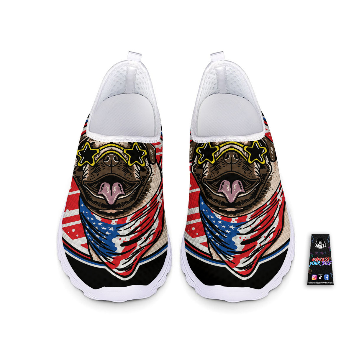 Pug Hipster Print Nurse Shoes-grizzshop