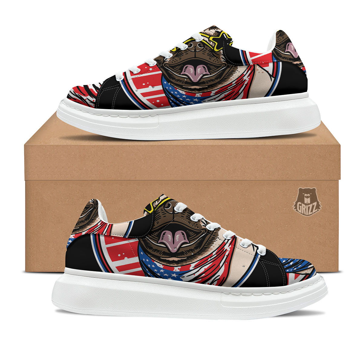 Pug Hipster Print Platform Shoes-grizzshop