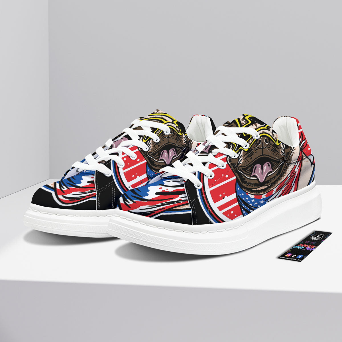 Pug Hipster Print Platform Shoes-grizzshop