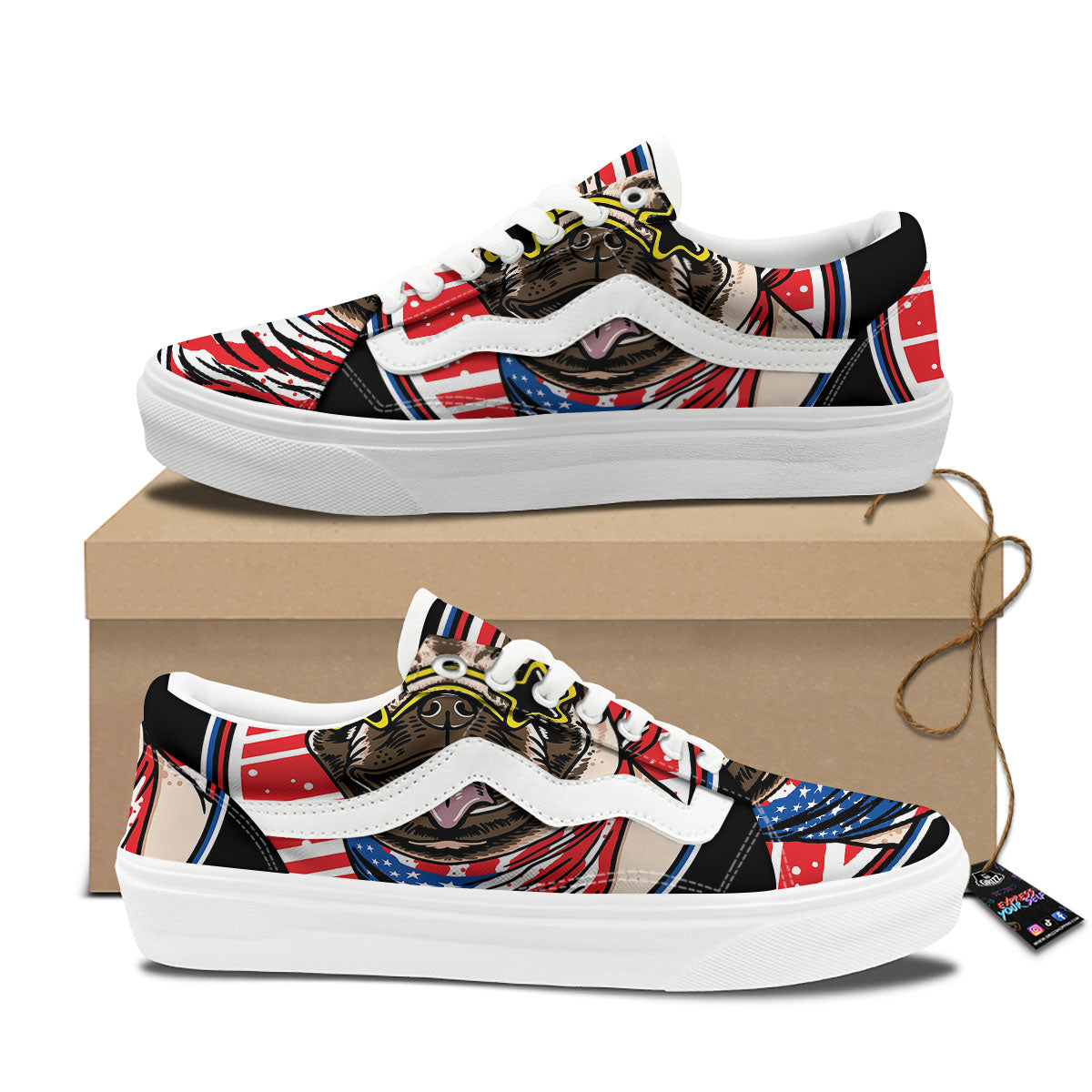 Pug Hipster Print Skate Shoes-grizzshop