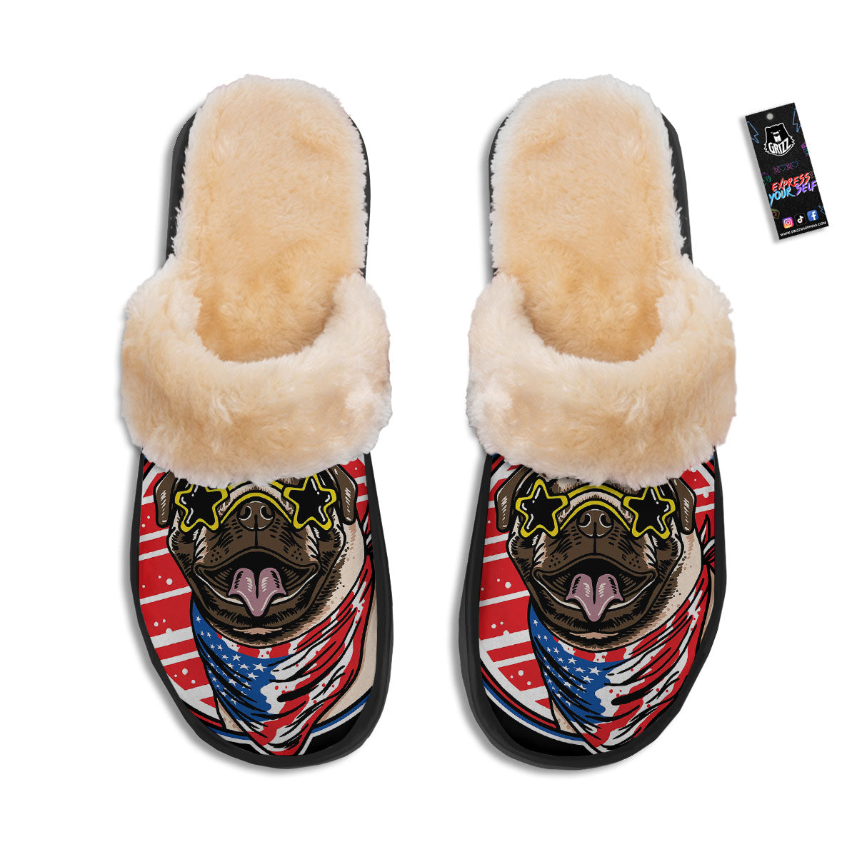 Pug Hipster Print Slippers-grizzshop