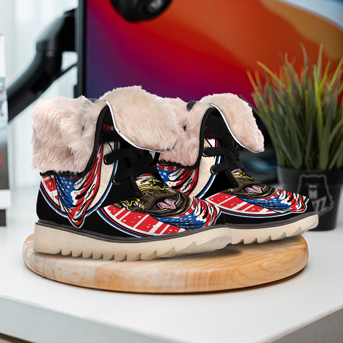 Pug Hipster Print Snow Boots-grizzshop
