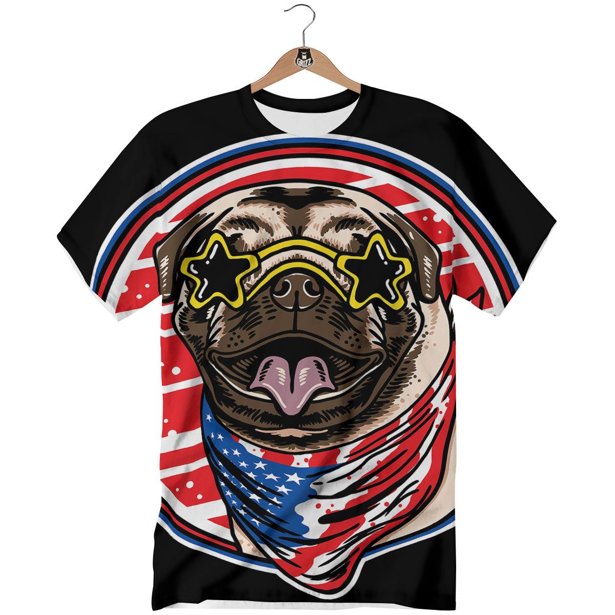 Pug Hipster Print T-Shirt-grizzshop