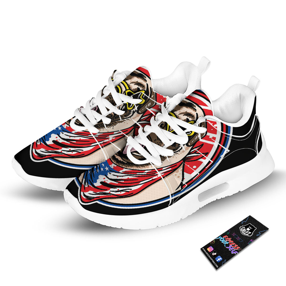 Pug Hipster Print Tennis Shoes-grizzshop