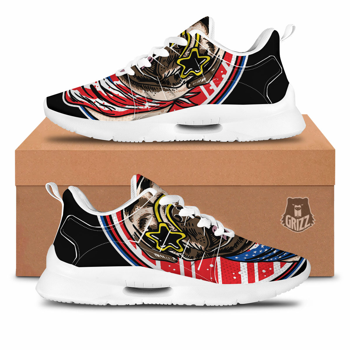 Pug Hipster Print Tennis Shoes-grizzshop