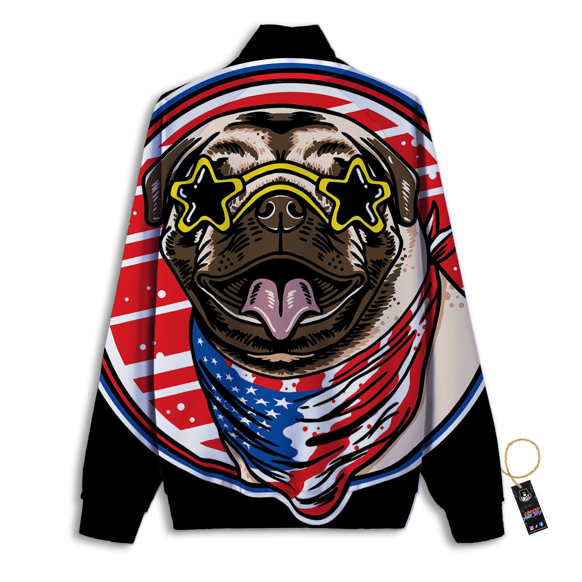 Pug Hipster Print Track Jacket-grizzshop