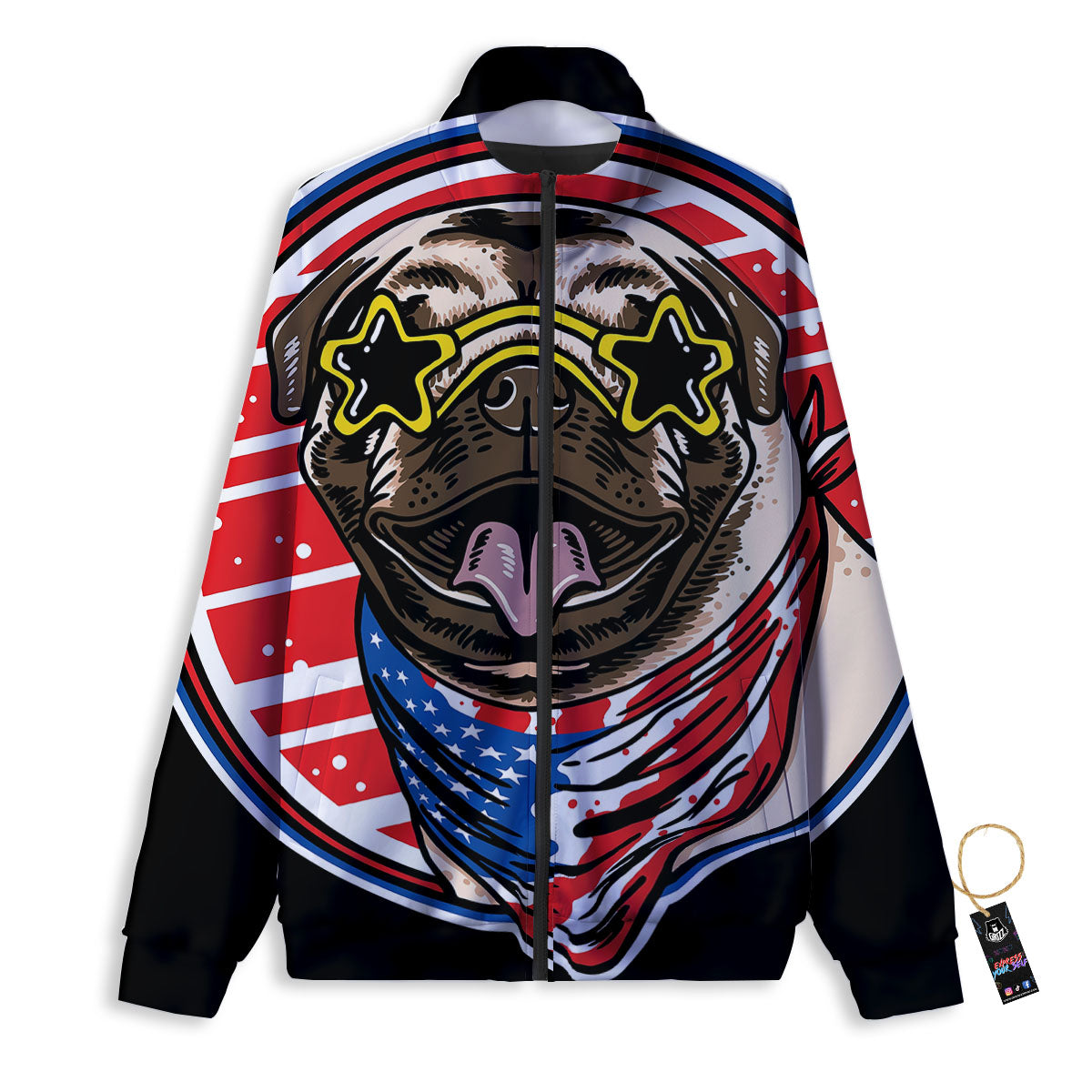 Pug Hipster Print Track Jacket-grizzshop