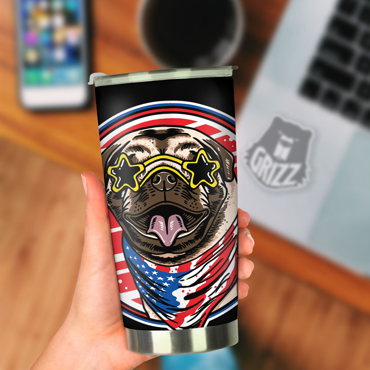 Pug Hipster Print Tumbler-grizzshop