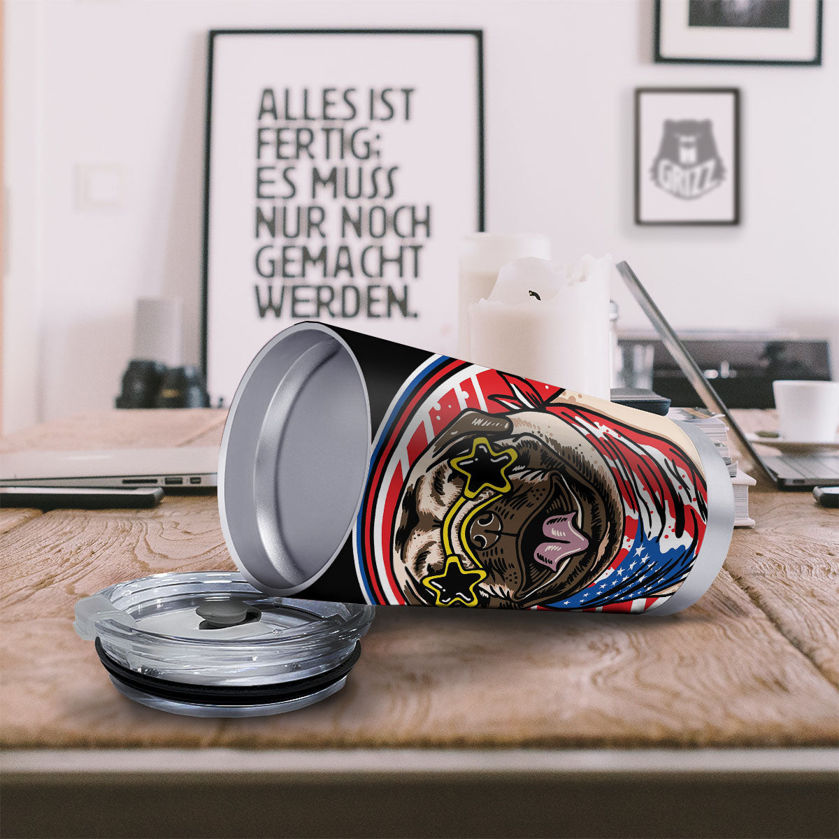 Pug Hipster Print Tumbler-grizzshop