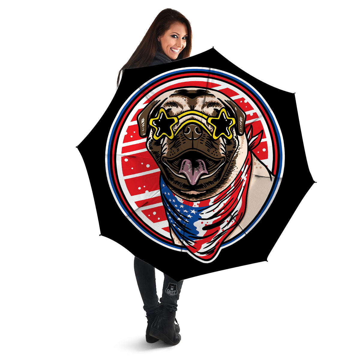 Pug Hipster Print Umbrella-grizzshop